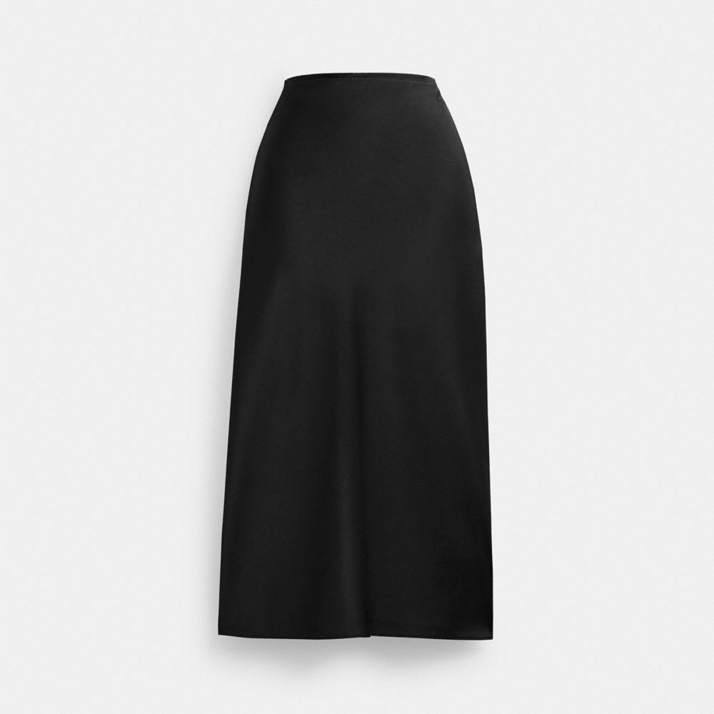 COACH®,LONG SATIN MIDI SKIRT,Black,Front View