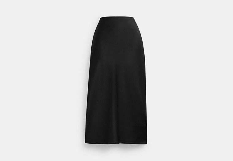 COACH®,LONG SATIN MIDI SKIRT,Black,Front View image number 0