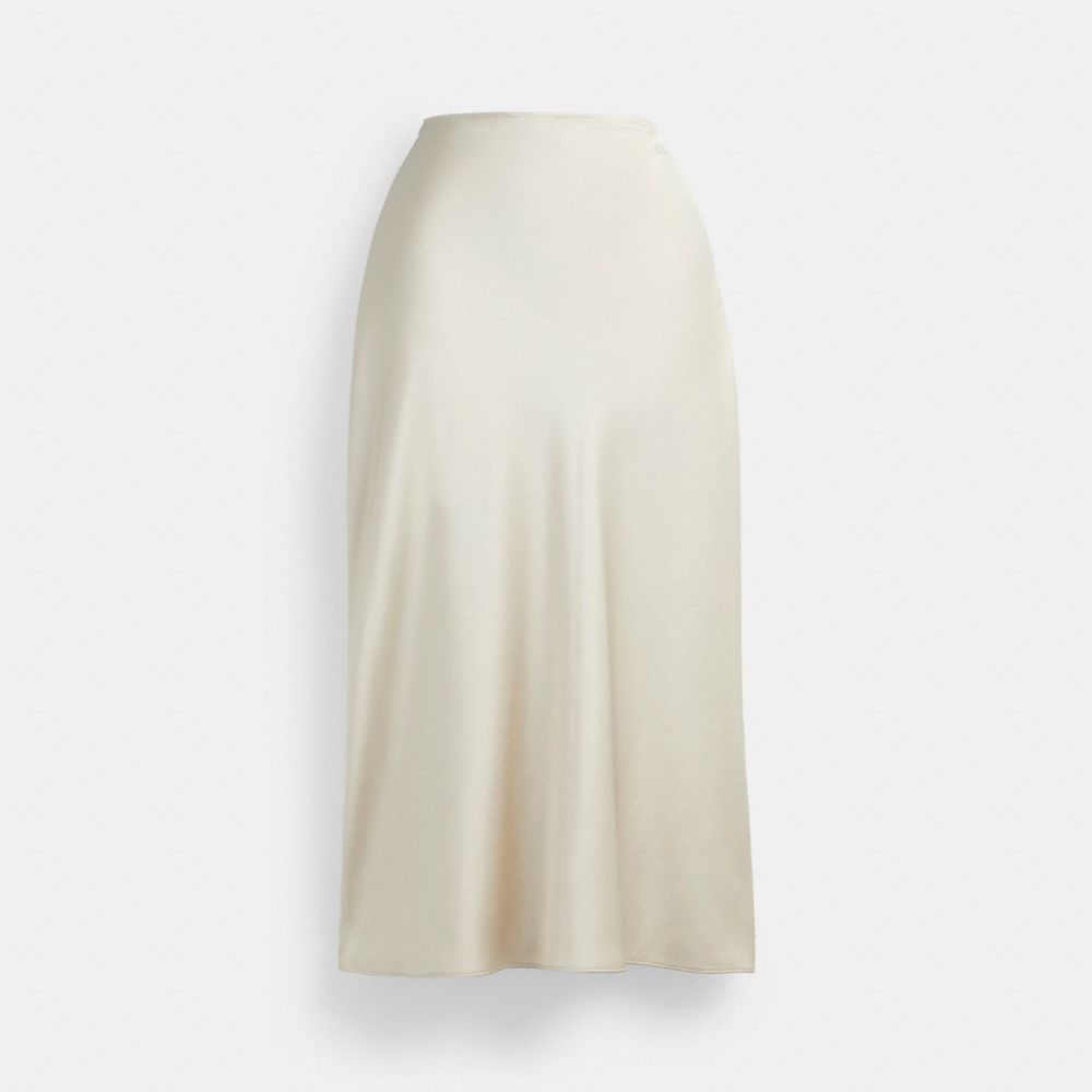 COACH®,LONG SATIN MIDI SKIRT,Cream,Front View image number 0
