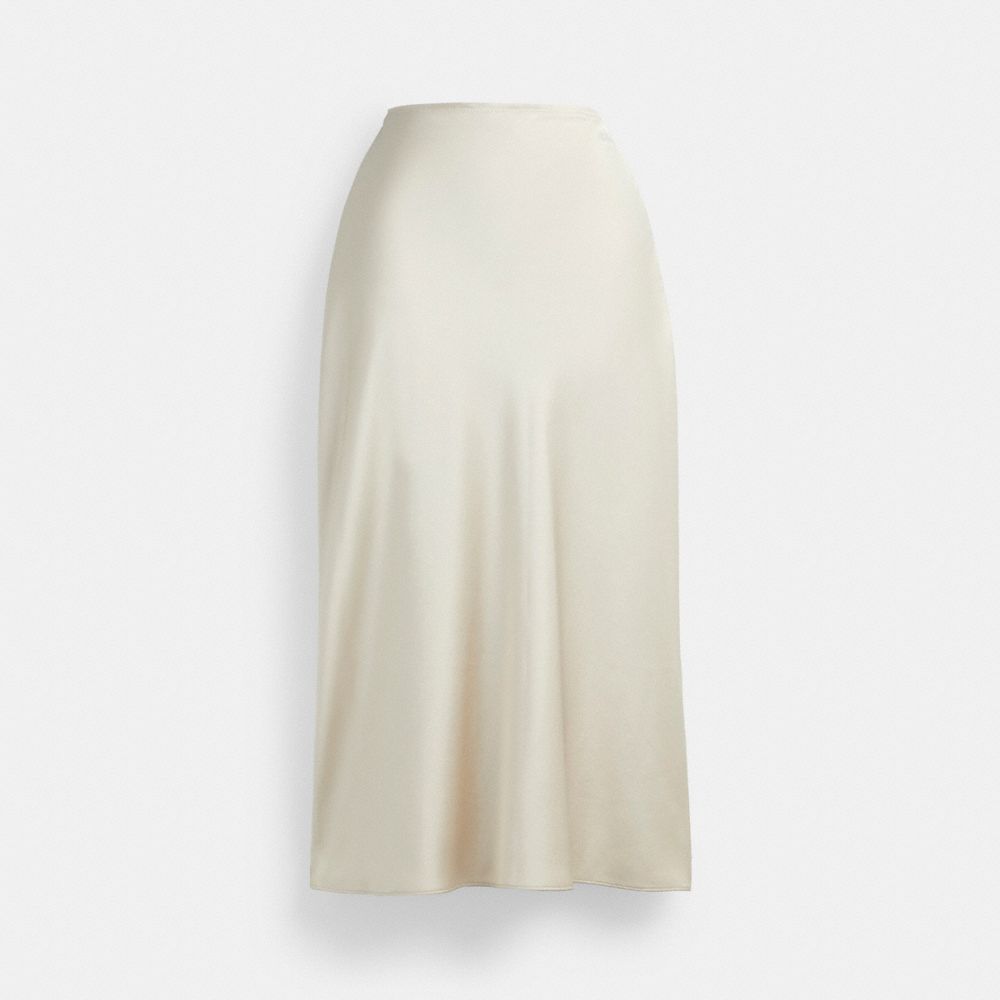 COACH®,LONG SATIN MIDI SKIRT,Cream,Front View