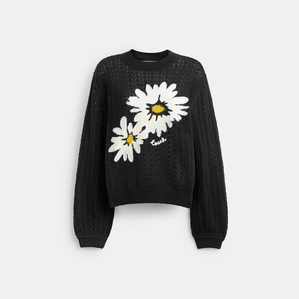 COACH®,FLORAL CREWNECK SWEATER,Black,Front View