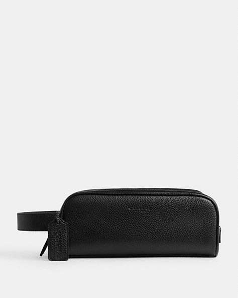 COACH®,TRAVEL KIT,Polished Pebble Leather,Black,Front View