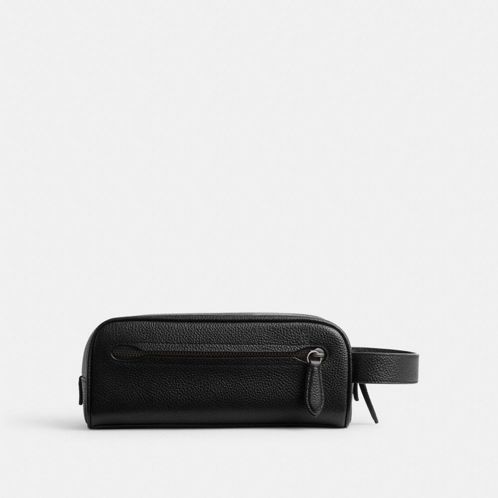 COACH®,TRAVEL KIT,Polished Pebble Leather,Small,Black,Back View