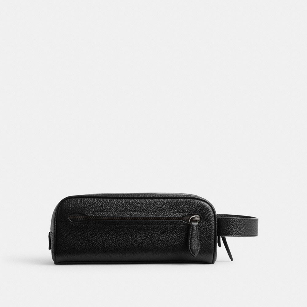 COACH®,TROUSSE DE VOYAGE,Cuir galet poli,Noir,Back View