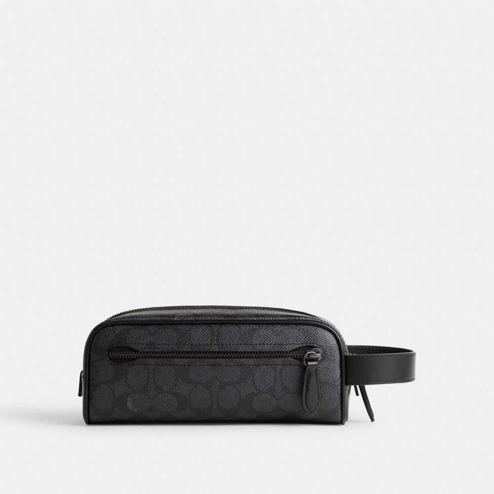 COACH®,Travel Kit In Signature Canvas,Leather,Toiletry Bag,Travel,Black,Back View