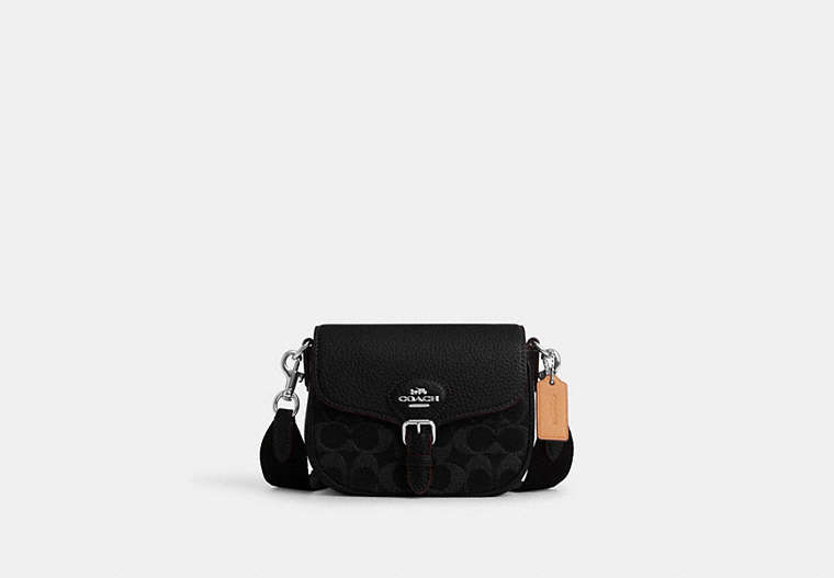 COACH®,AMELIA SMALL SADDLE BAG IN SIGNATURE DENIM,Leather,Silver/Black,Front View