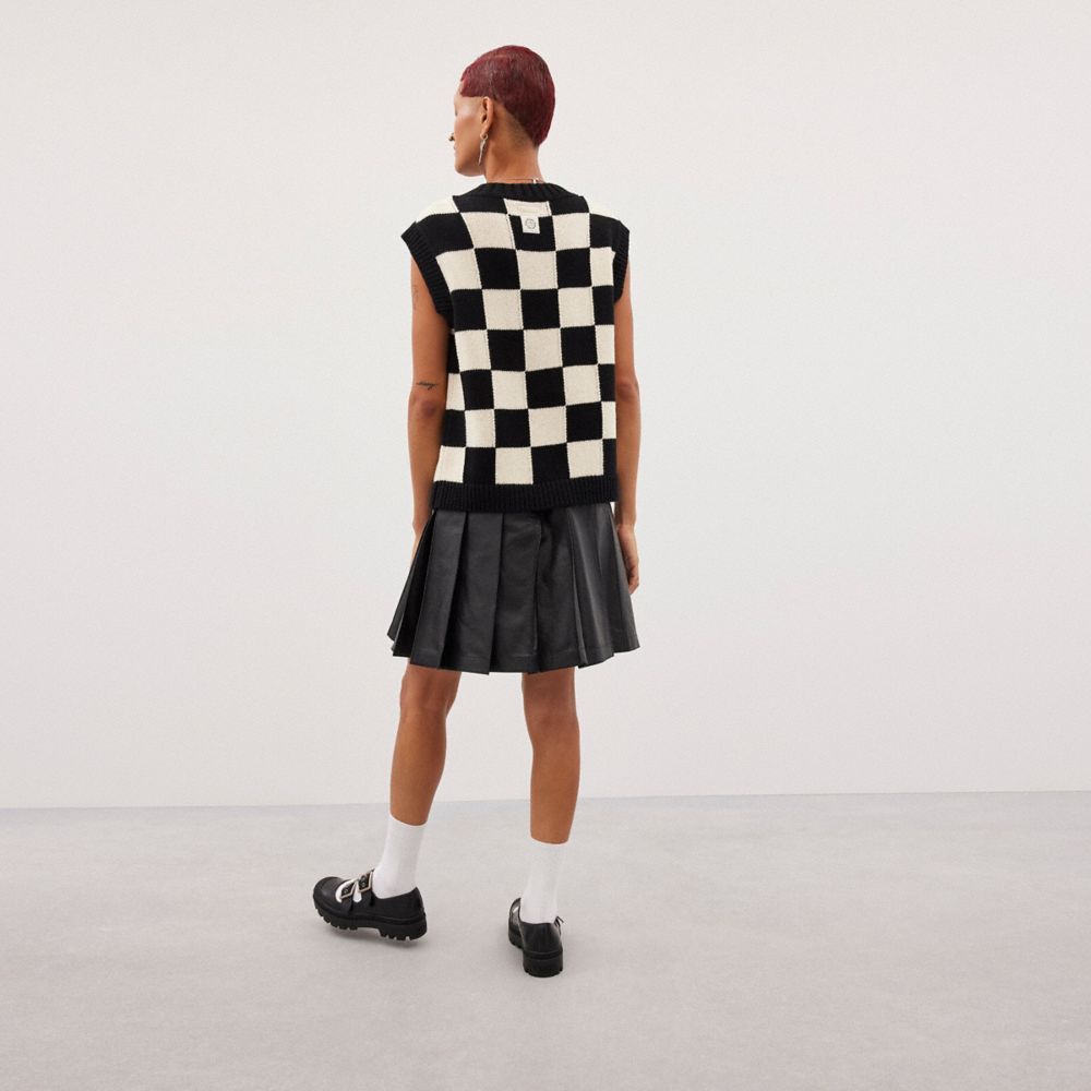 COACH®,Sweater Vest With Checkerboard Pattern,Wool,Sweater,Logo,Embroidered,Casual,Multi Color,Scale View