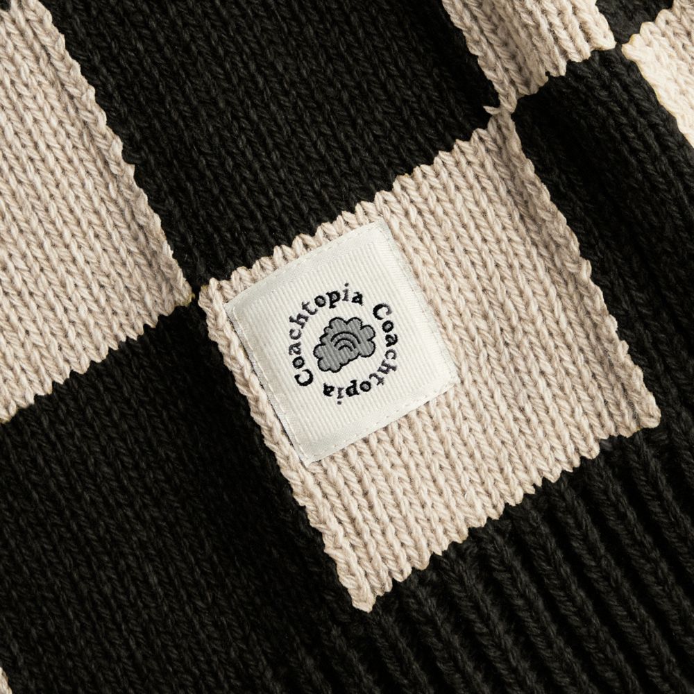 COACH®,Sweater Vest With Checkerboard Pattern,Wool,Sweater,Logo,Embroidered,Casual,Multi Color