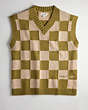 COACH®,Checkerboard Sweater Vest,Checkerboard,Beige/Green,Front View