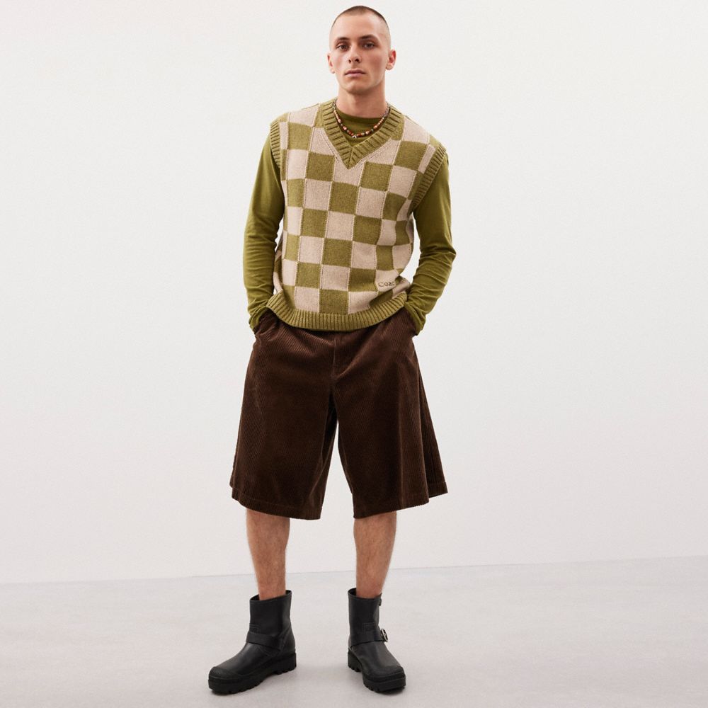 COACH®,Gilet en tricot à damier,Damier,Beige/Vert,Scale View