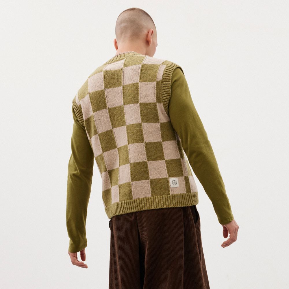 COACH®,Gilet en tricot à damier,Damier,Beige/Vert