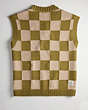 COACH®,Checkerboard Sweater Vest,Checkerboard,Beige/Green,Back View