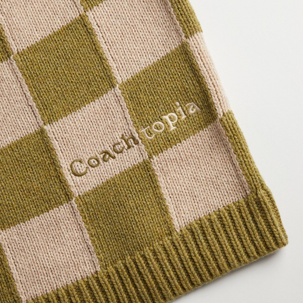 COACH®,Gilet en tricot à damier,Damier,Beige/Vert,Closer View