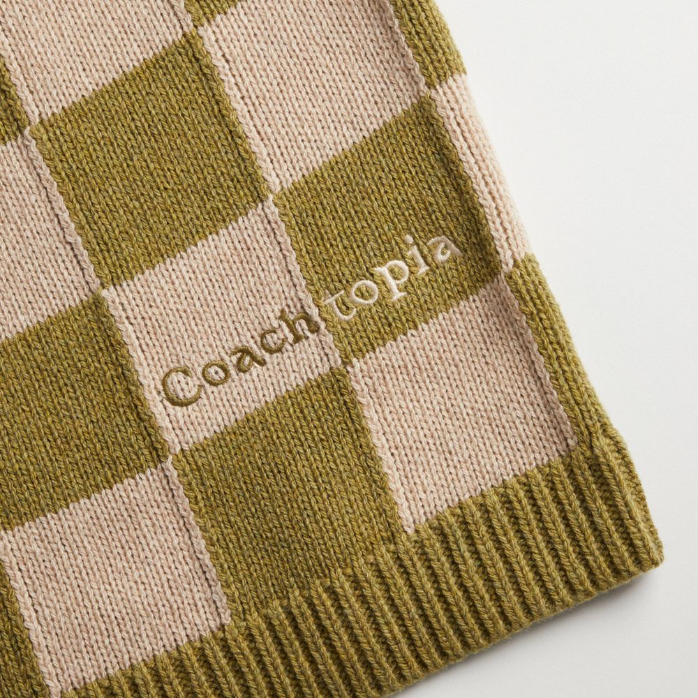 COACH®,Sweater Vest With Checkerboard Pattern,Wool,Sweater,Embroidered,Logo,Casual,Multi Color,Closer View