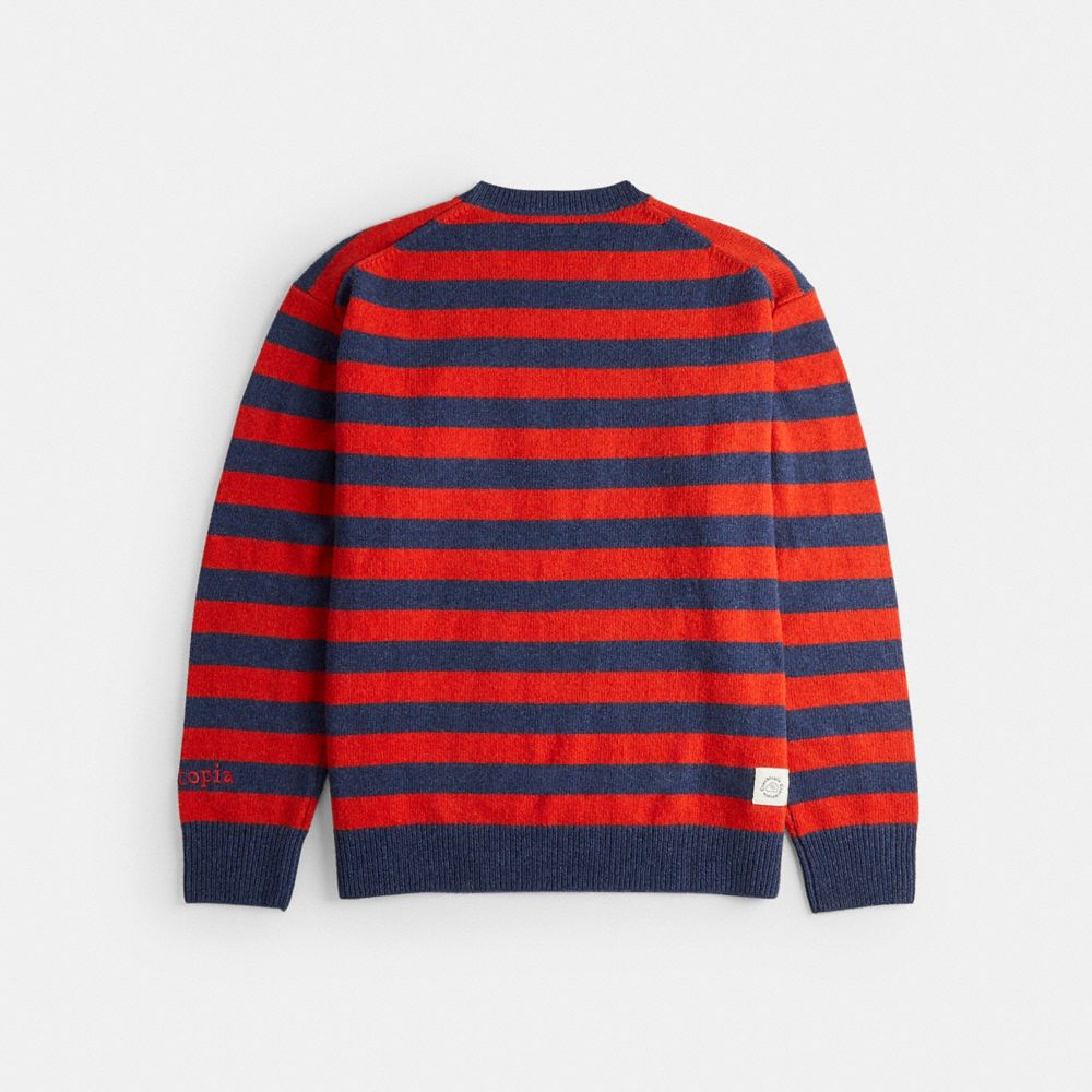 Striped Crewneck Sweater With Intarsia Caterpillar Graphic