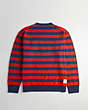 COACH®,Striped Crewneck Sweater with Intarsia Caterpillar Graphic,Deep Orange/Navy,Back View