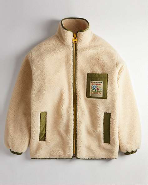 COACH®,Coachtopia Loop Fleece Jacket,Polyester,Natural/Deep Orange Multi,Front View
