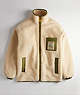 COACH®,Coachtopia Loop Fleece Jacket,Polyester,Natural/Deep Orange Multi,Front View