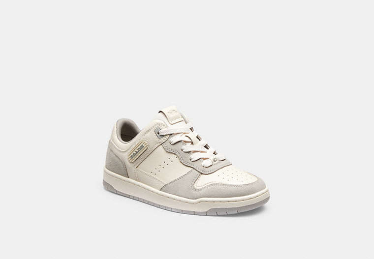 COACH®,C201 LOW TOP SNEAKER,Suede,Chalk/Dove Grey,Front View image number 0