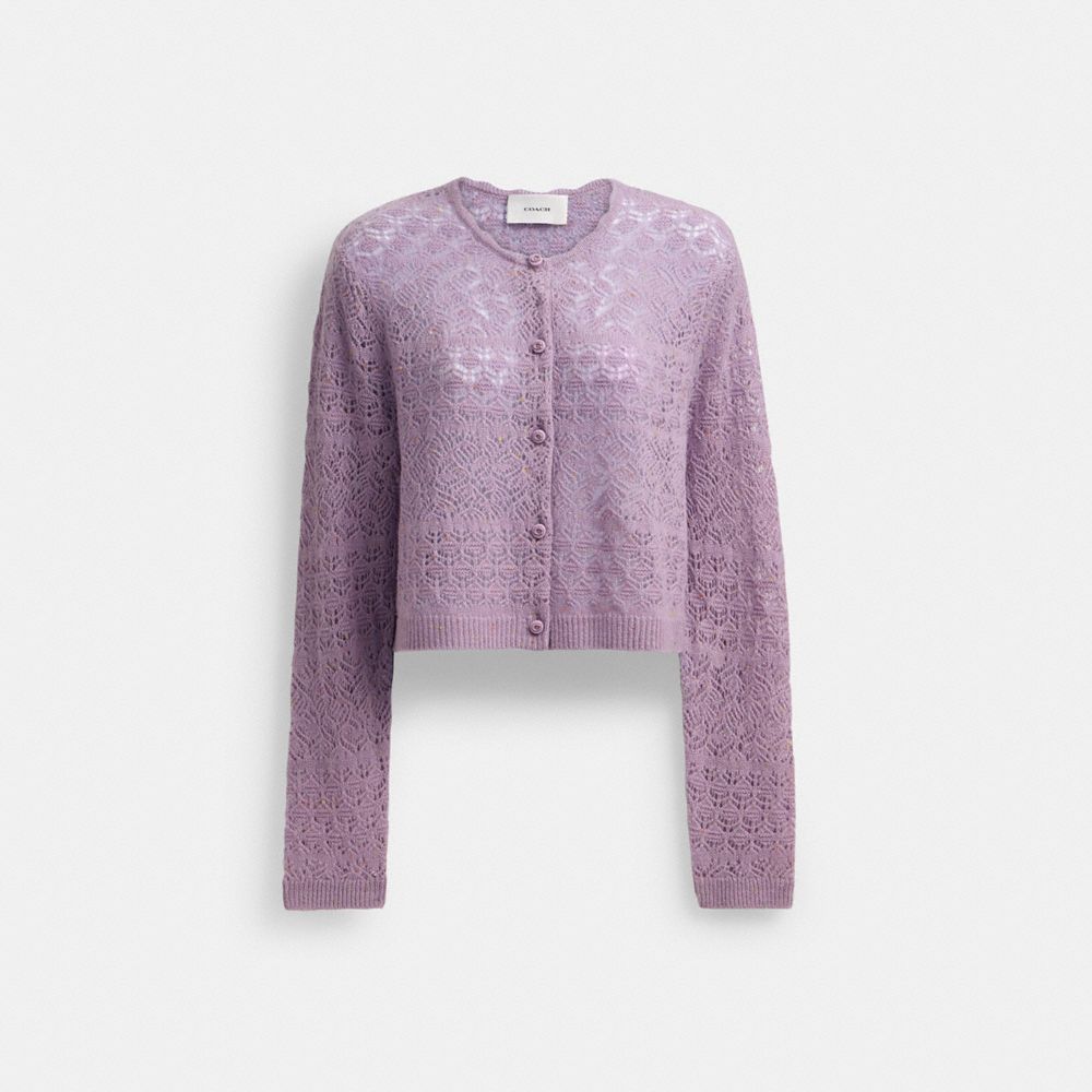 COACH®,LACE KNIT CARDIGAN,Purple,Front View image number 0