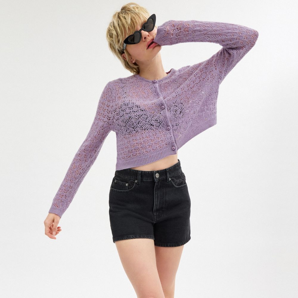 COACH®,LACE KNIT CARDIGAN,Purple,Scale View