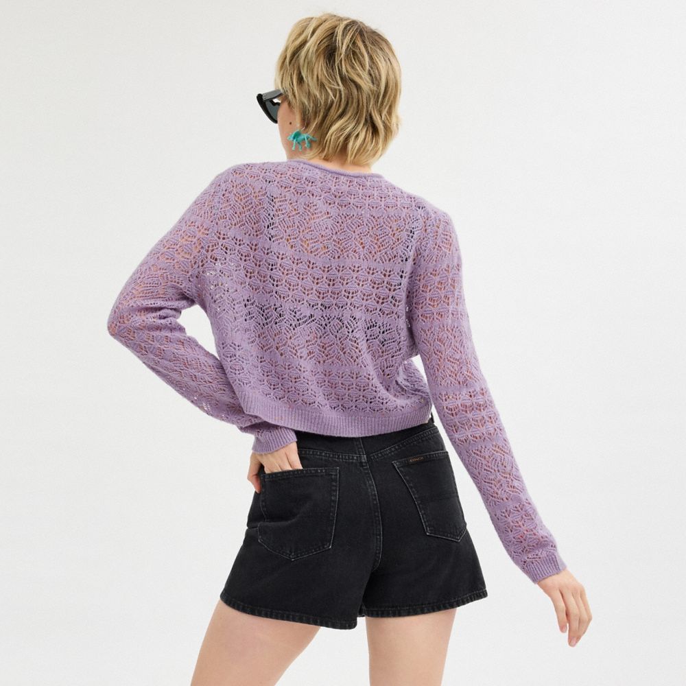 COACH®,LACE KNIT CARDIGAN,Purple,Scale View