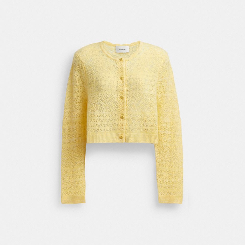 COACH®,CARDIGAN EN TRICOT ET DENTELLE,Jaune,Front View