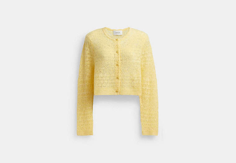 COACH®,LACE KNIT CARDIGAN,Yellow,Front View image number 0