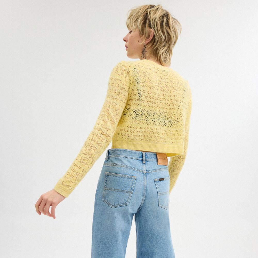 COACH®,LACE KNIT CARDIGAN,Yellow,Scale View