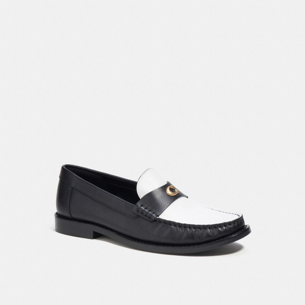 COACH®,JOLENE LOAFER,Leather,Black/Optic White,Front View