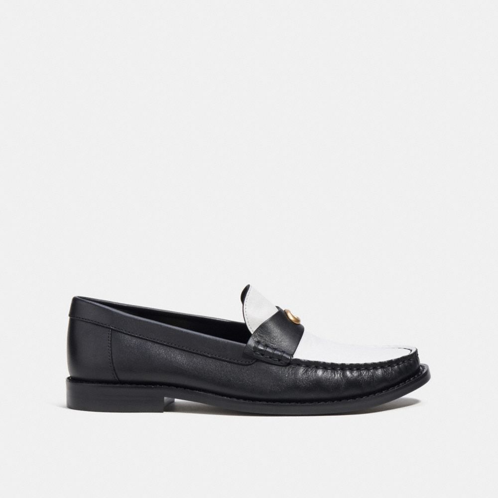 COACH®,JOLENE LOAFER,Leather,Black/Optic White,Angle View