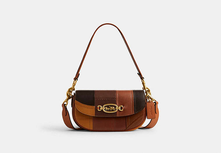 COACH®,HARLEY SHOULDER BAG 23 IN PATCHWORK,Glovetanned Leather,Small,Brass/Multi,Front View