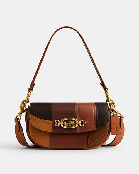 COACH®,HARLEY SHOULDER BAG 23 IN PATCHWORK,Glovetanned Leather,Brass/Multi,Front View
