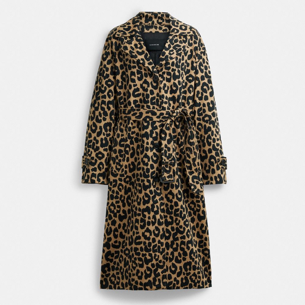 COACH®,LEOPARD OVERSIZED TRENCH COAT,Leopard,Front View image number 0