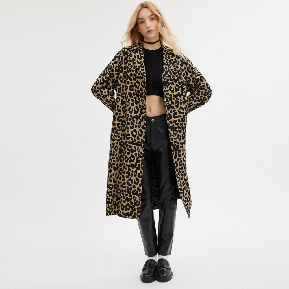 COACH®,LEOPARD OVERSIZED TRENCH COAT,Leopard,Scale View
