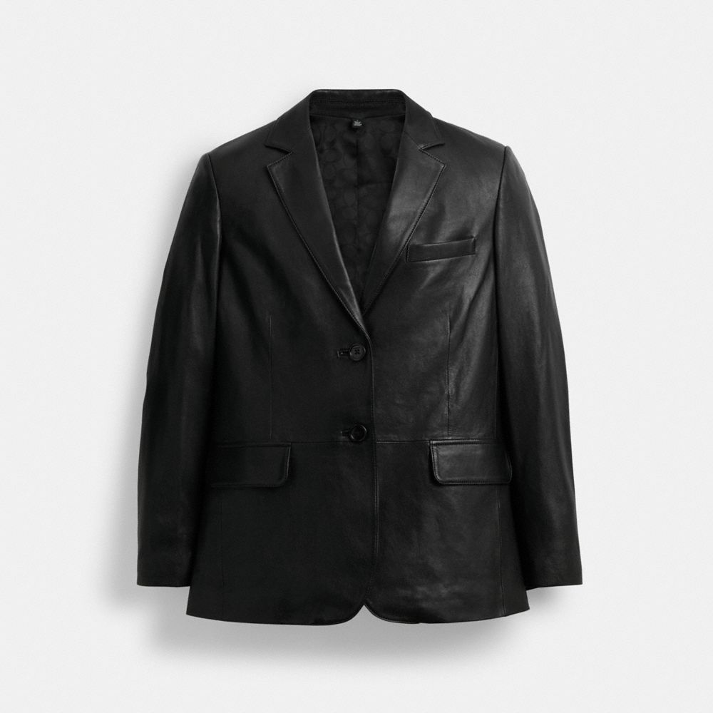 COACH®,LEATHER BLAZER,Leather,The Leather Shop,Black,Front View