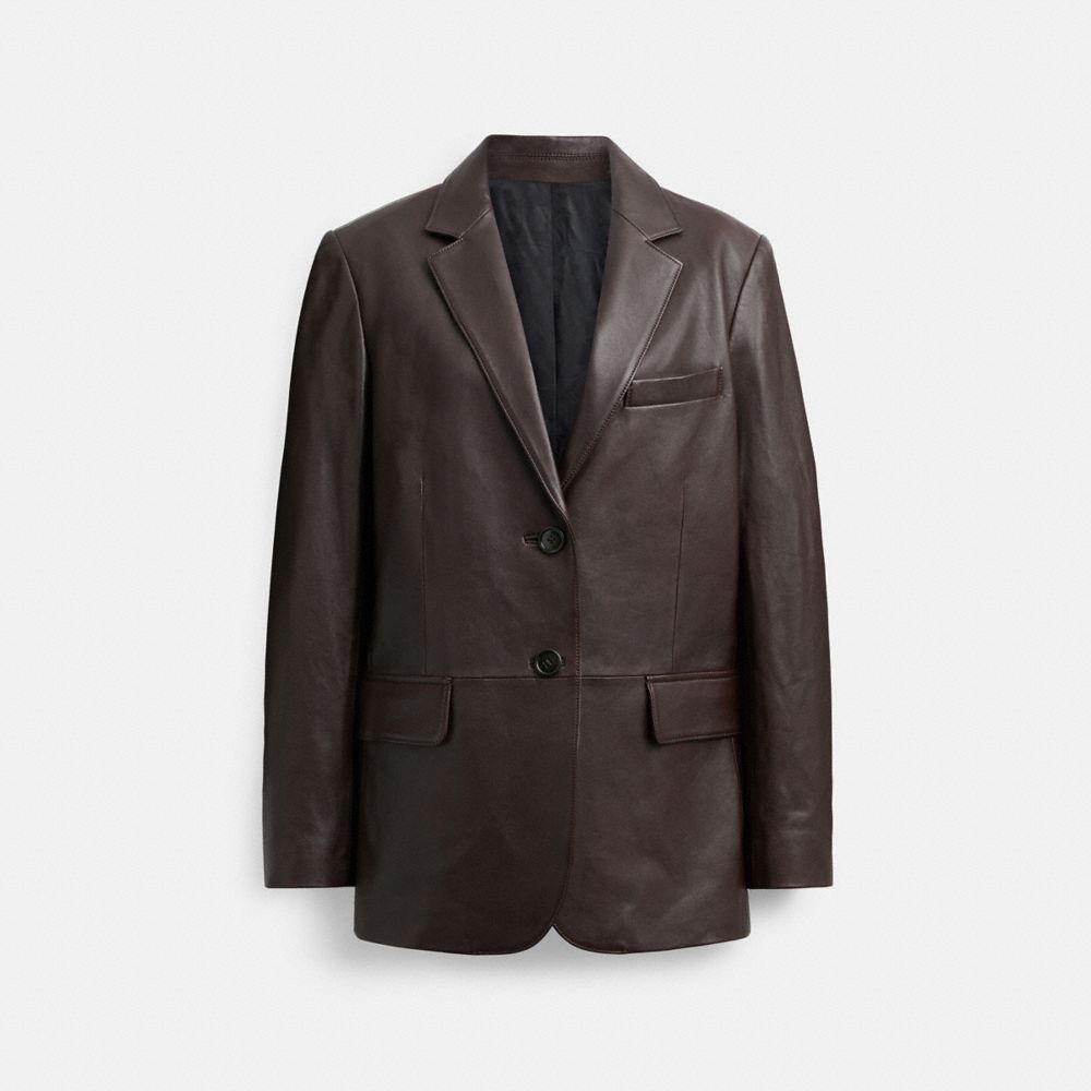 COACH®,LEATHER BLAZER,Leather,Brown,Front View image number 0