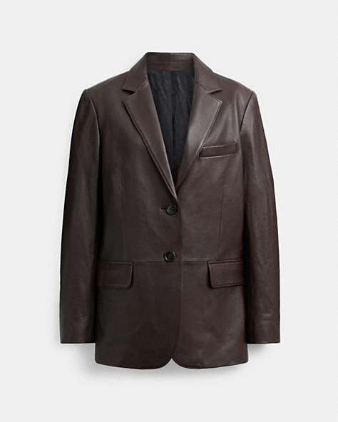 COACH®,LEATHER BLAZER,Leather,Brown,Front View
