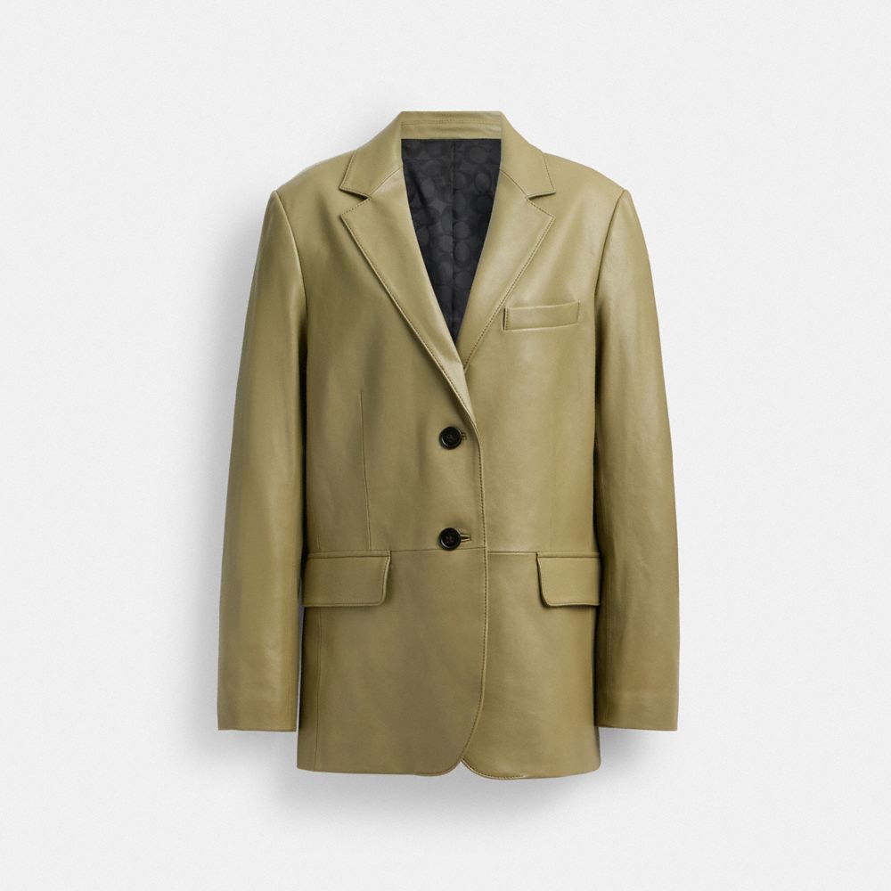 COACH®,LEATHER BLAZER,Leather,The Leather Shop,Green,Front View