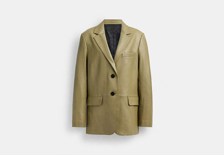 COACH®,LEATHER BLAZER,Leather,The Leather Shop,Green,Front View