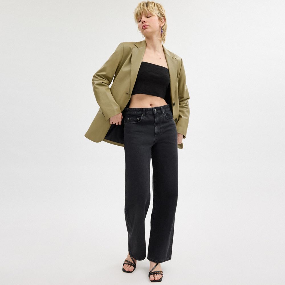 COACH®,Leather Blazer,Polyester,Viscose,Leather,Blazer,No Embellishment,Work,Beige,Scale View