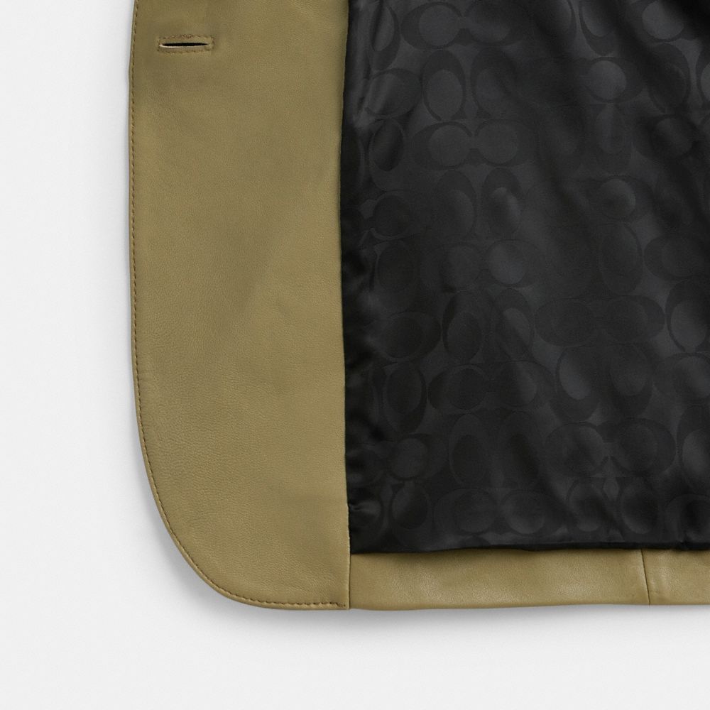 COACH®,Leather Blazer,Polyester,Viscose,Leather,Blazer,No Embellishment,Work,Beige,Inside View,Top View