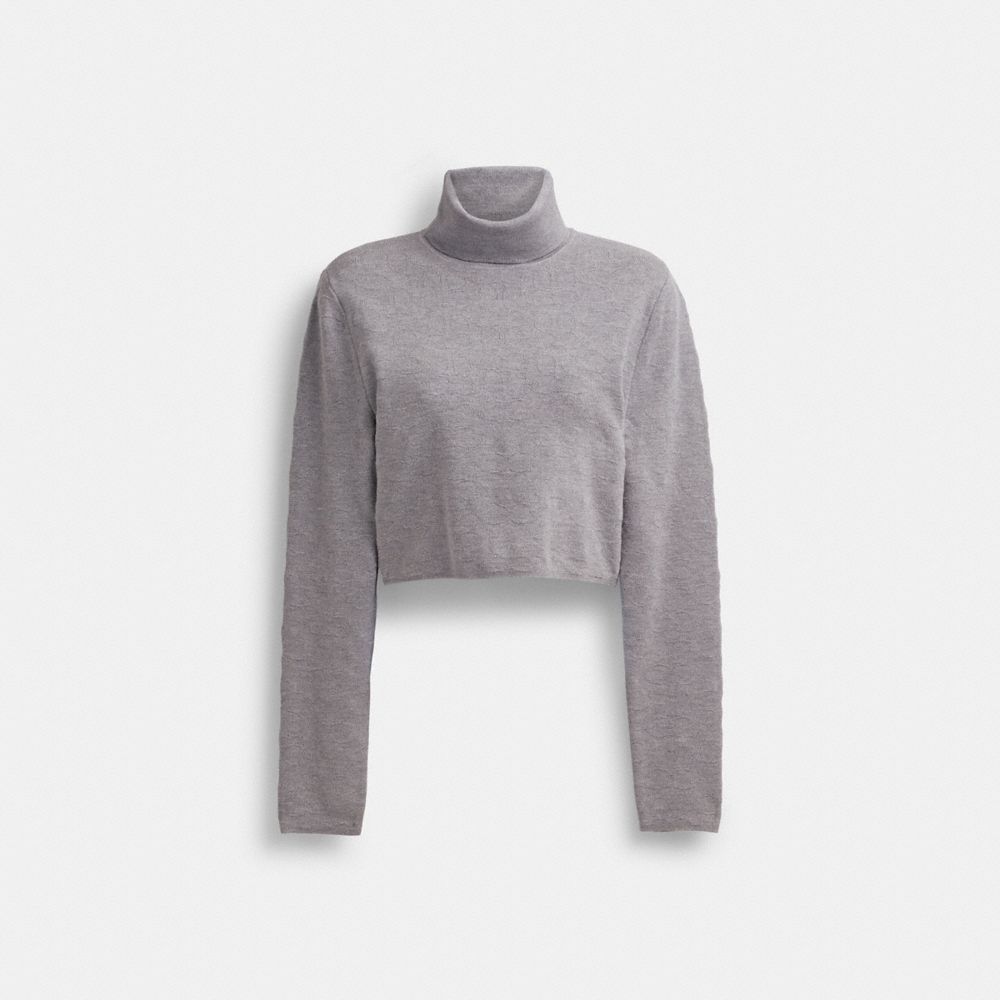 COACH®,SIGNATURE CROPPED TURTLENECK,Heather Grey,Front View image number 0