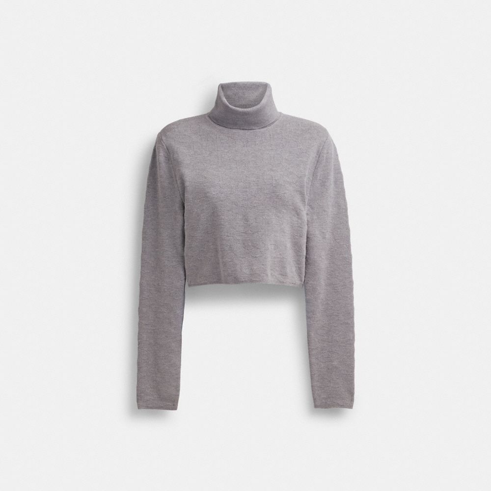 COACH®,SIGNATURE CROPPED TURTLENECK,Wool/Silk,Heather Grey,Front View