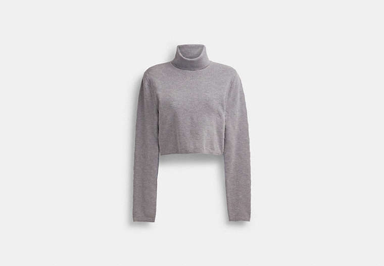 COACH®,SIGNATURE CROPPED TURTLENECK,Wool/Silk,Heather Grey,Front View