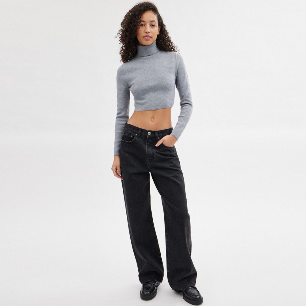 COACH®,SIGNATURE CROPPED TURTLENECK,Wool/Silk,Heather Grey,Scale View