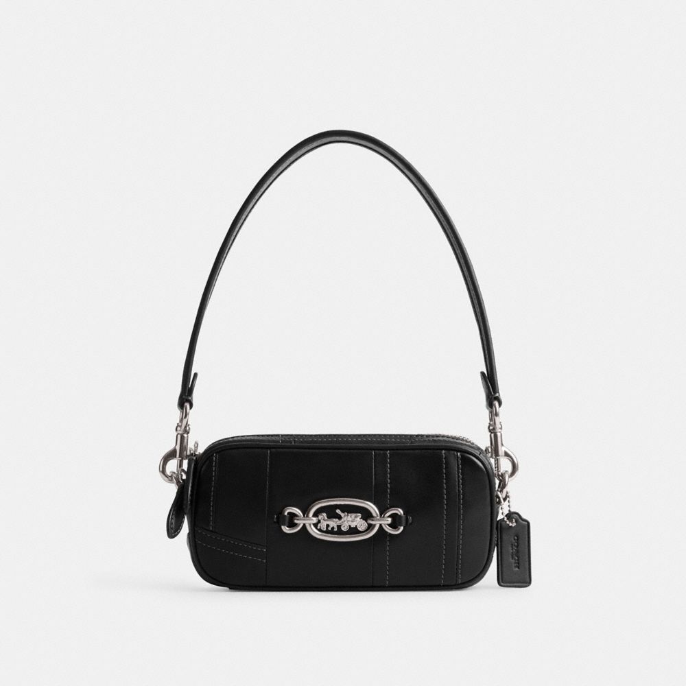 COACH®,AVERY SHOULDER BAG IN PATCHWORK,Glovetan Leather,Mini,Silver/Black,Front View