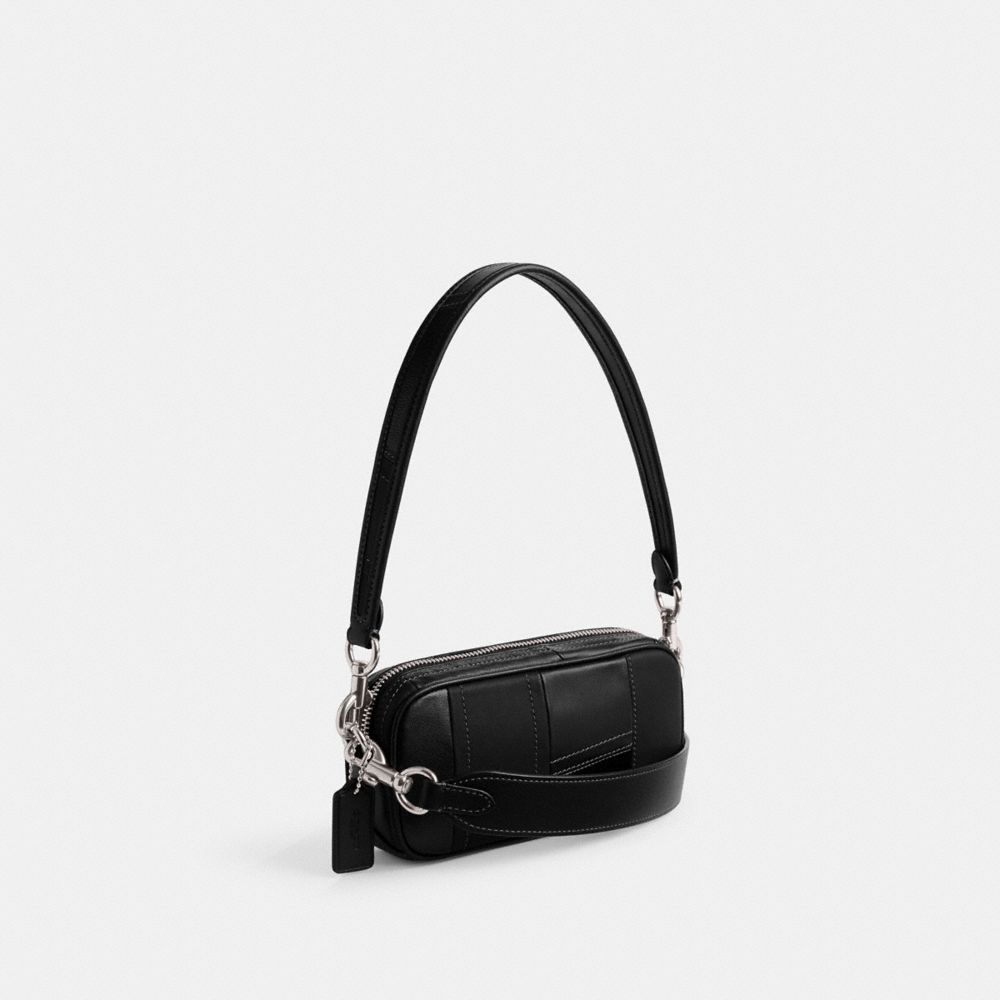 COACH®,AVERY SHOULDER BAG IN PATCHWORK,Glovetan Leather,Mini,Silver/Black,Angle View