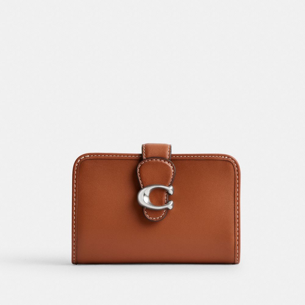 COACH®,TABBY MEDIUM WALLET,Glovetanned Leather,Mini,Silver/Burnished Amber,Front View