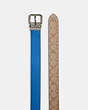 COACH®,ROLLER BUCKLE CUT-TO-SIZE REVERSIBLE BELT, 38MM,Leather,Black Antique Nickel/Khaki/Bright Blue,Angle View